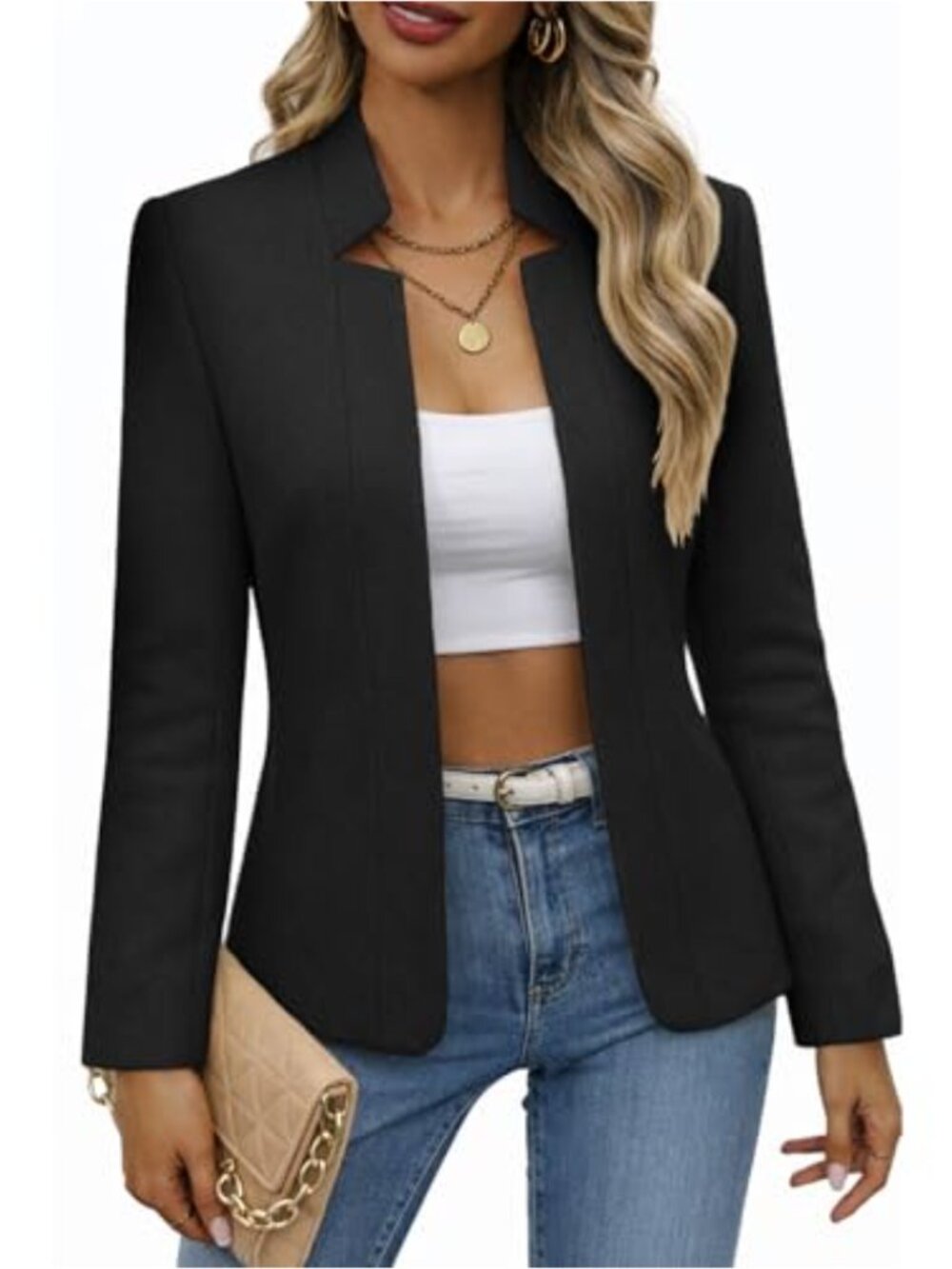 Wool Blend Tweed Blazer Jacket Notch Collar Fully Lined Work Office Coat